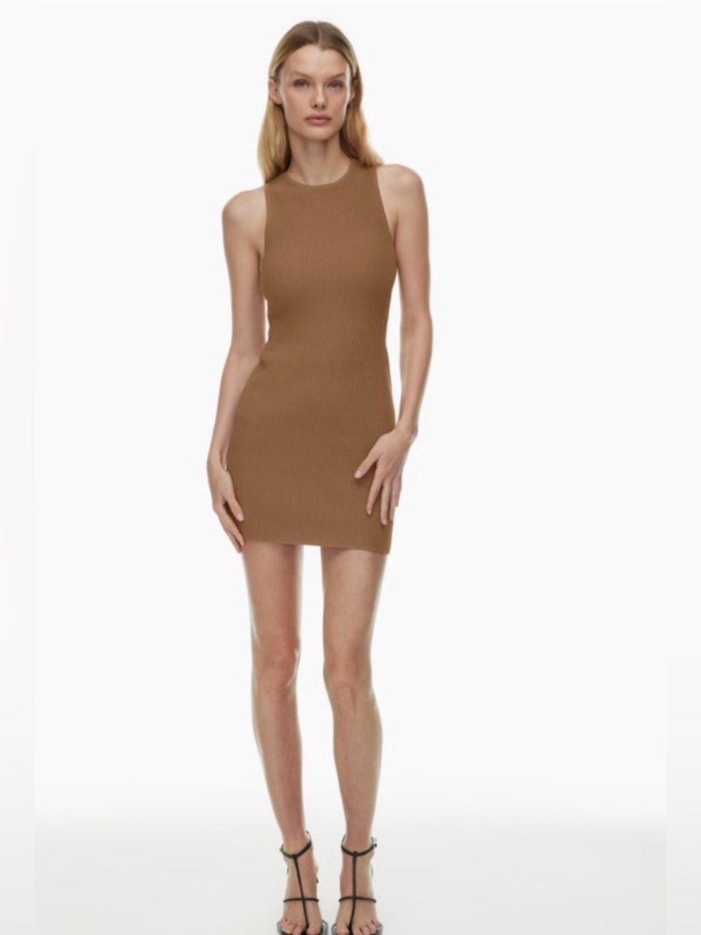 ARITZIA BABATON Sculpt Knit Ribbed Mini Dress Size L Racerback